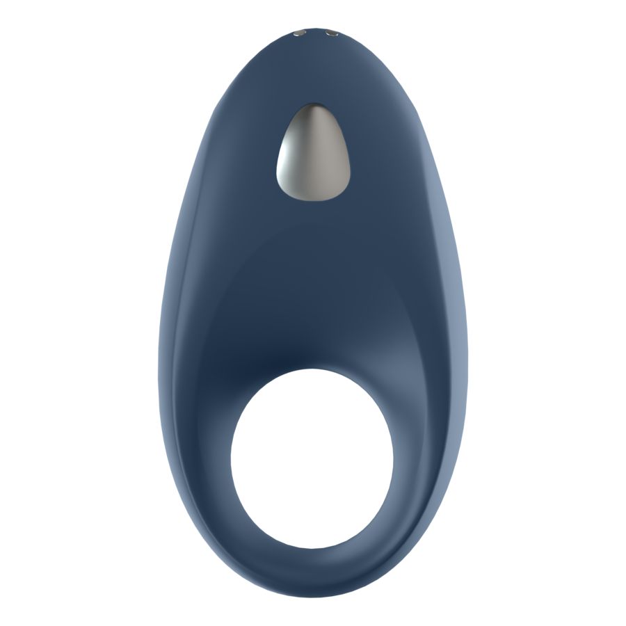 Satisfyer Mighty One Ring bleu foncé, vue de face avec forme incurvée.