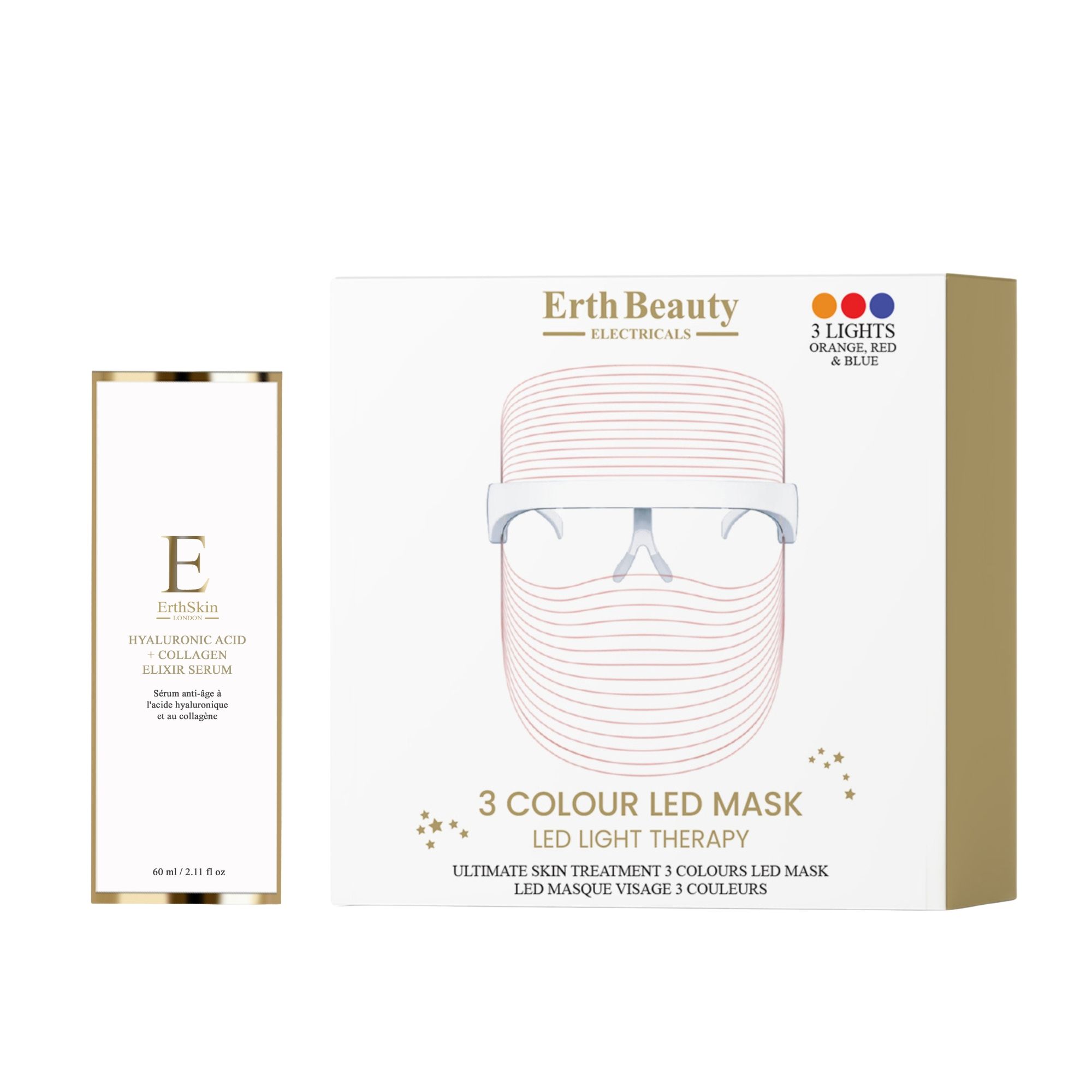 ErthSkin London Masque LED 3 Couleurs Duo Acide Hyaluronique Collagène