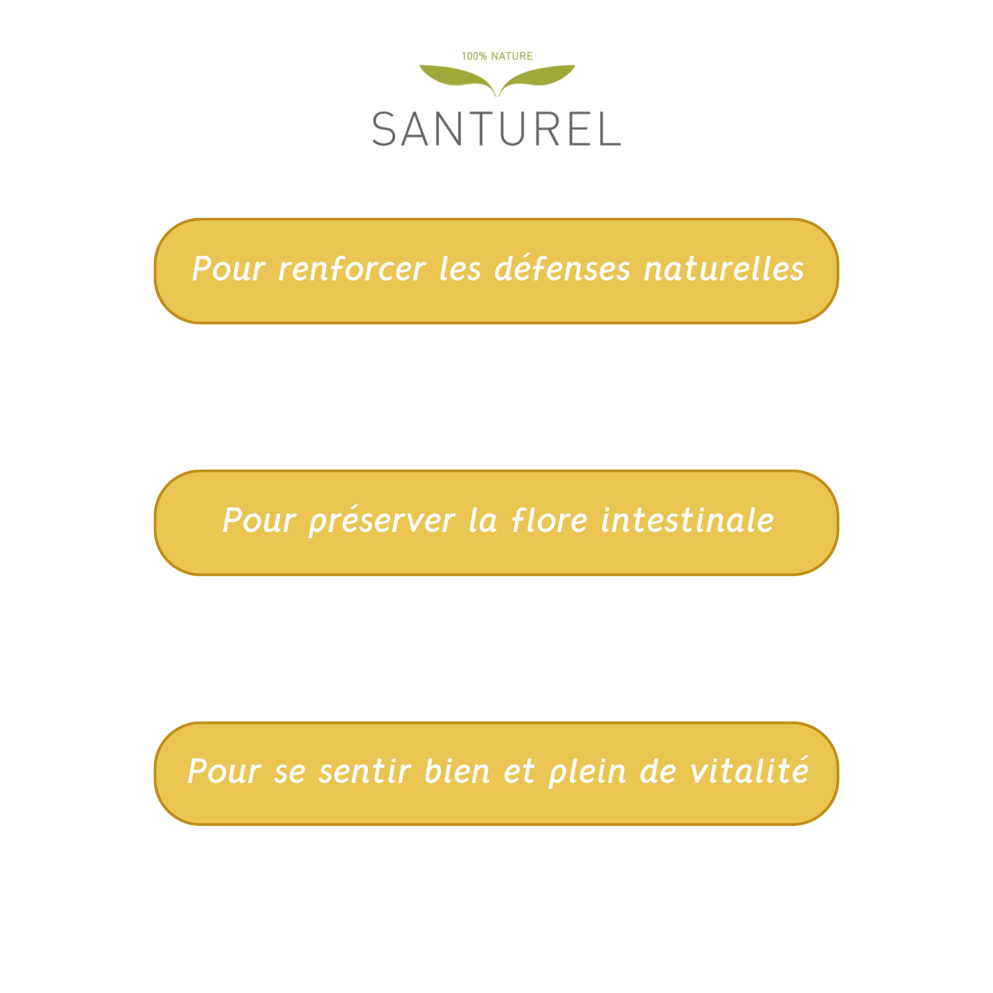 Bannières jaunes avec texte. Texte: Pour renforcer les défenses, Pour préserver la flore, Pour se sentir bien.