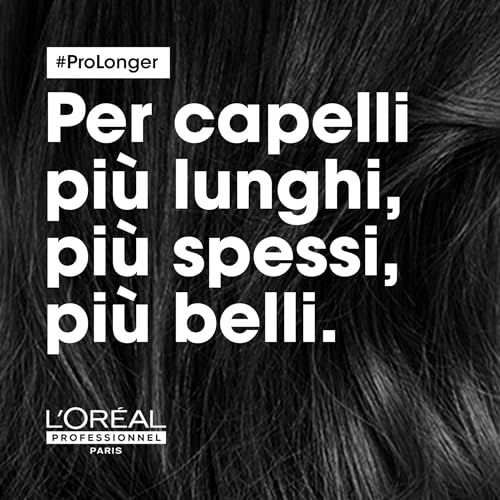 Zwarte achtergrond met haar. Tekst: Voor langer, dikker, mooier haar. L'Oréal Professionnel Paris. #ProLonger.