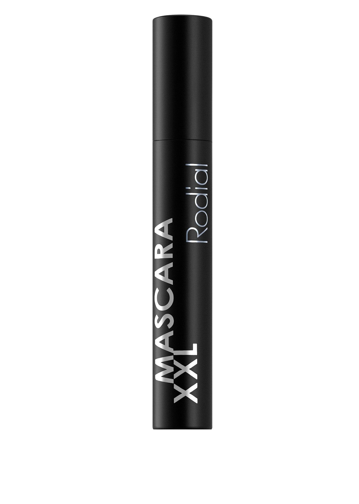 Mascara Rodial Glamolash XXL Noir : Mascara noir dans un tube cylindrique noir avec inscription argentée.