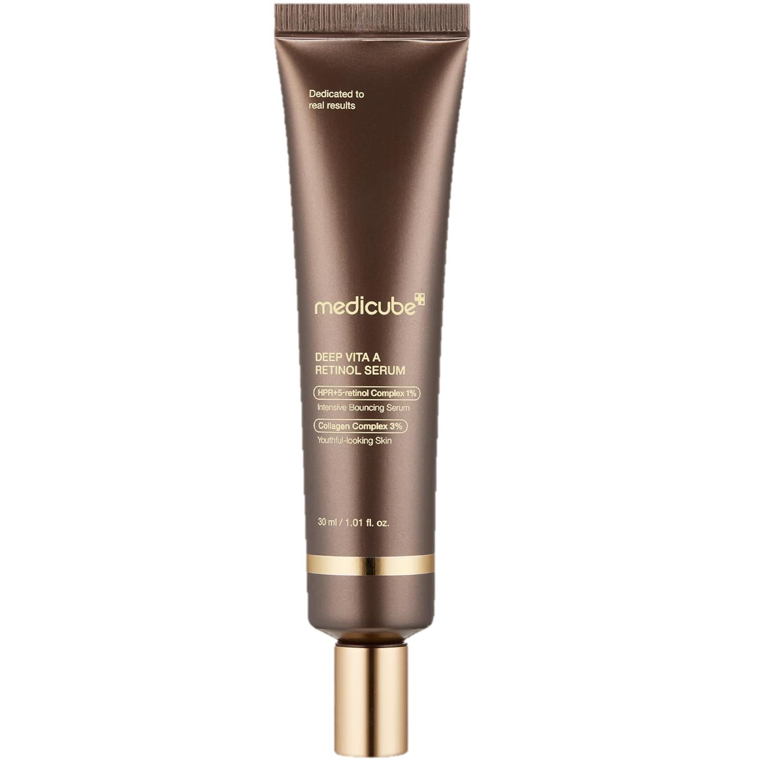 Tube brun Medicube Deep Vita A Retinol Serum, 30 ml. Bouchon doré.