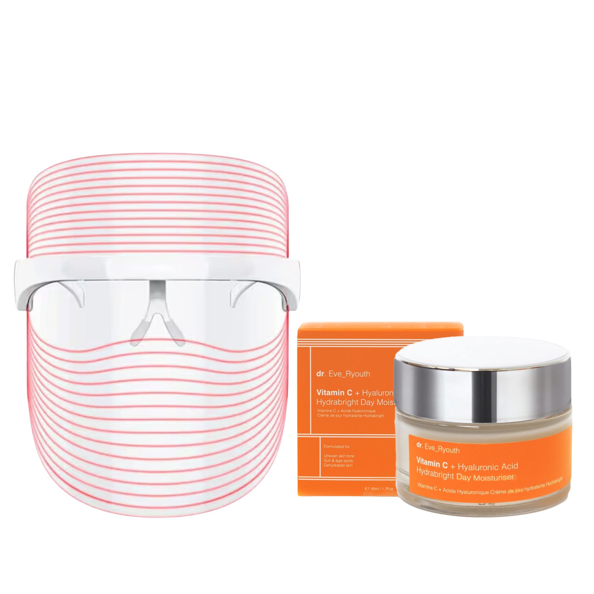 Dr Eve Ryouth Masque LED Sans Fil 3 Couleurs avec Vitamine C Crème de Jour Hydrabright