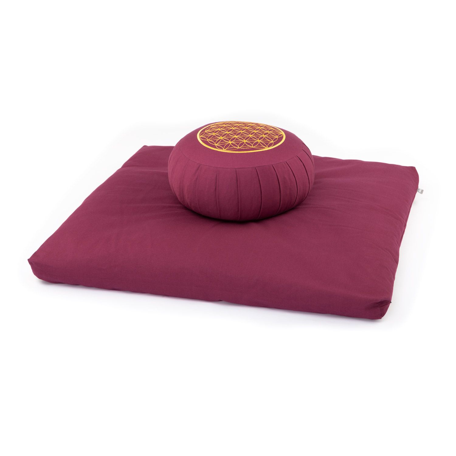 bodhi Medi-Set ECO: Meditatiekussen ZAFU + Zabuton, aubergine met stok