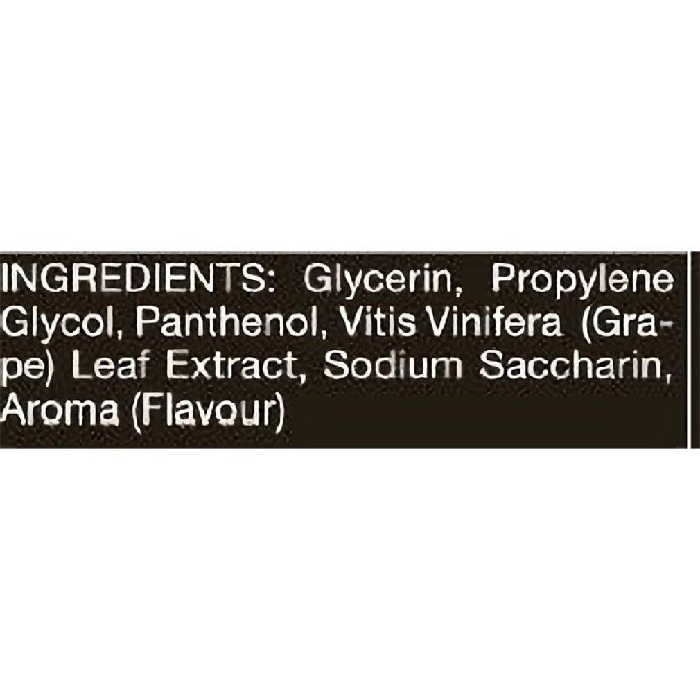 Arrière de la bouteille de lubrifiant EROS Tasty Fruits Cherry avec liste d'ingrédients.