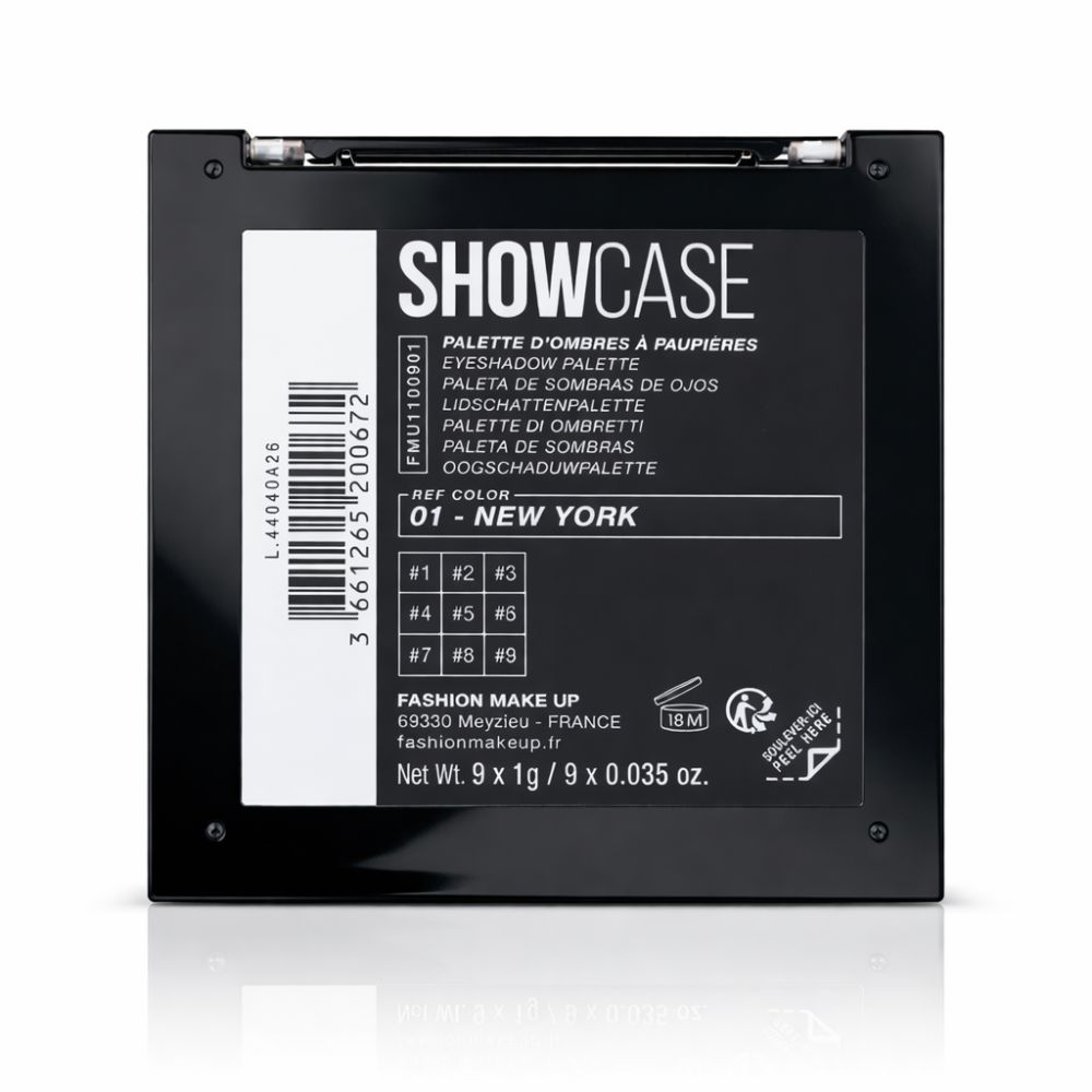 Zwart oogschaduwpalet "Showcase" kleur 01 - New York, 9 vakjes.