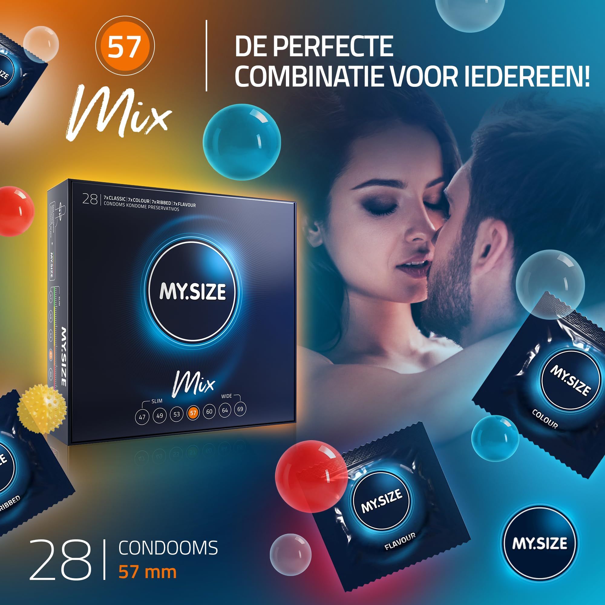 MY.SIZE Mix condooms: 4 soorten, maat 57mm. Individueel verpakt.
