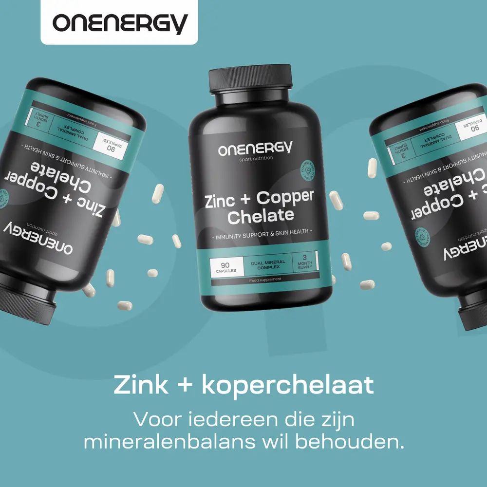 Drie potten Zink + Koper Chelaat. Voor immuunsysteem, huid en haar.