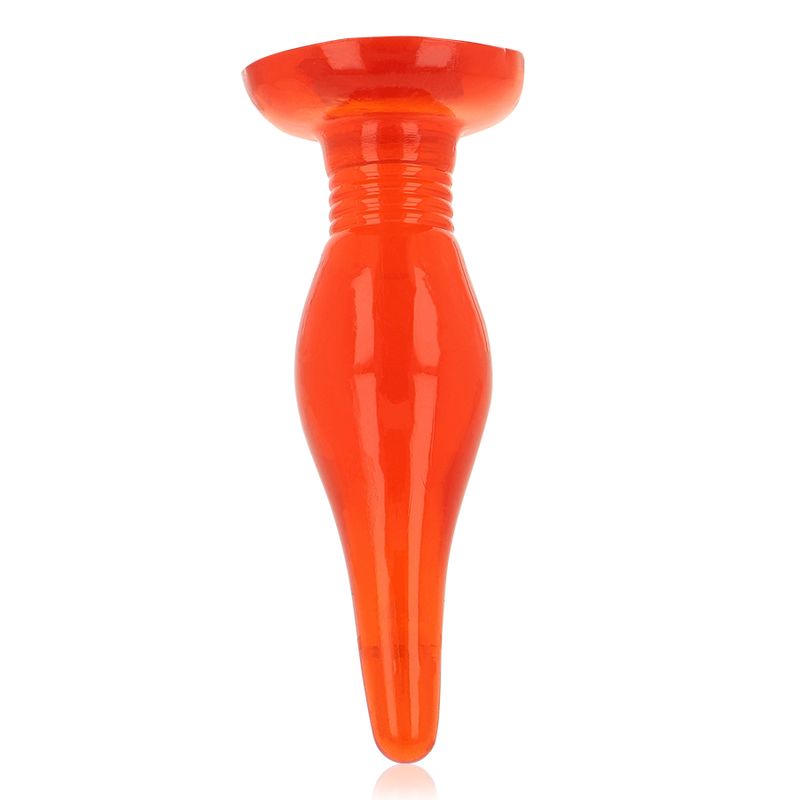 Plug anal orange avec une base large et un col côtelé.