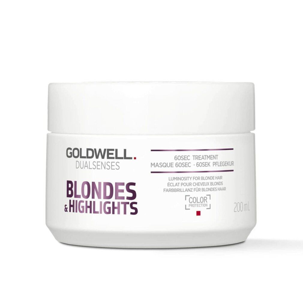 Goldwell Dualsenses Blondes & Highlights 60 seconden Treatment. Witte pot met paarse tekst. 200ml. Kleur- en glansbescherming.