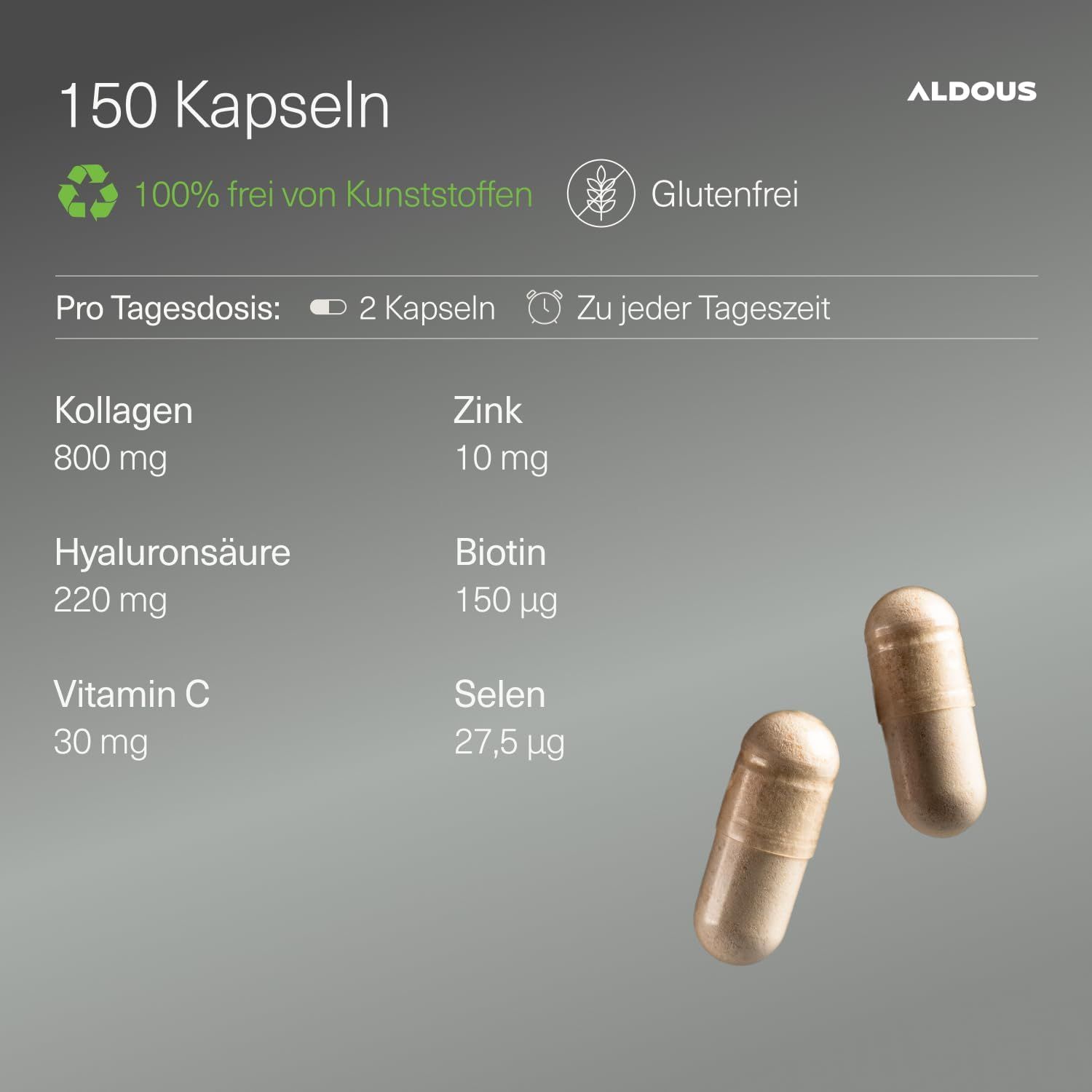 Aldous 150 gélules. Informations sur les ingrédients, la posologie et l'éco-compatibilité.