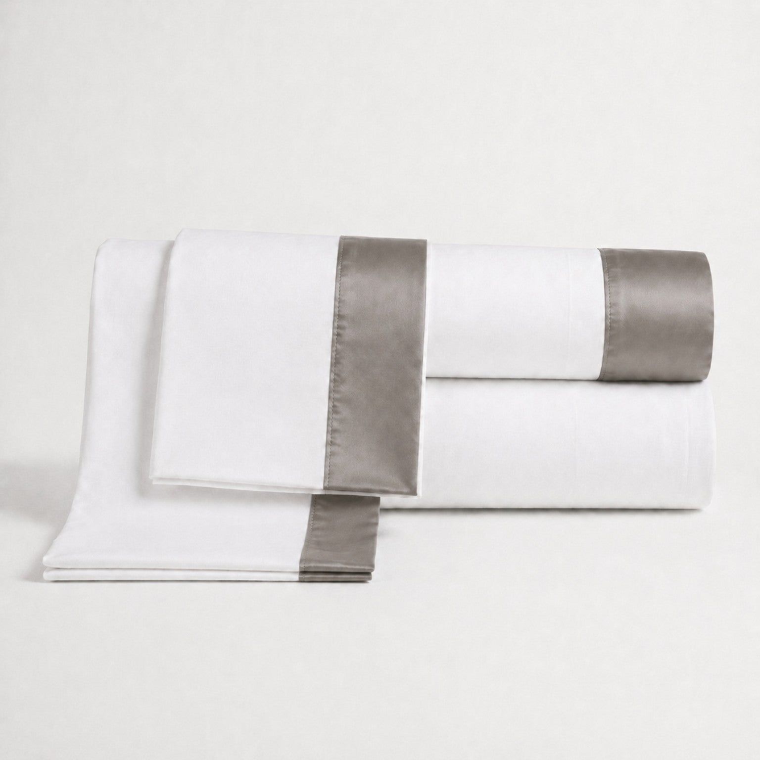 The White Stone Lakenset Eenpersoons 100% Katoen met Decoratieve Satijnen Rand Grijs