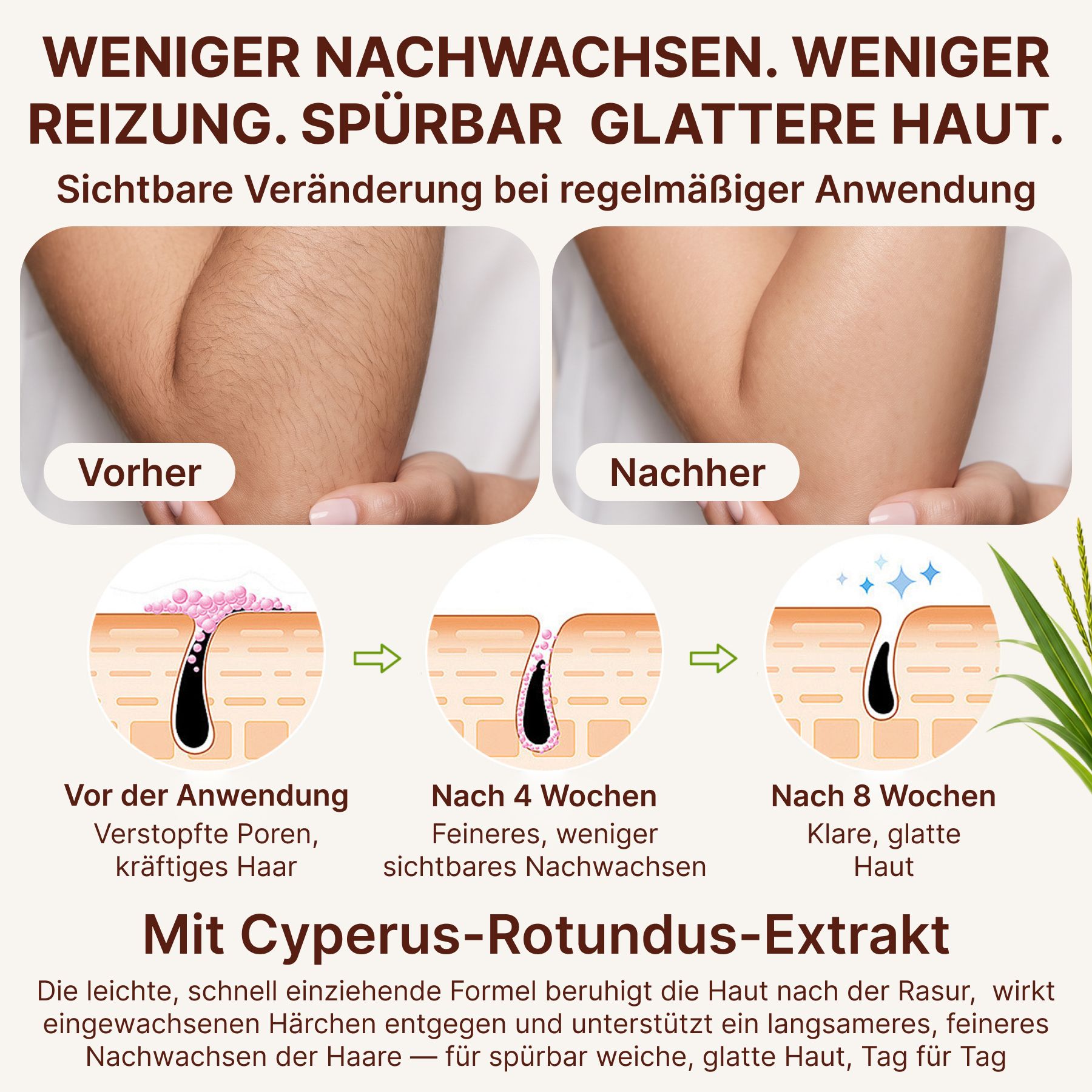 P-beauty Huile de Cyperus Rotundus Épilation et inhibiteur de repousse des poils Nagarmotha
