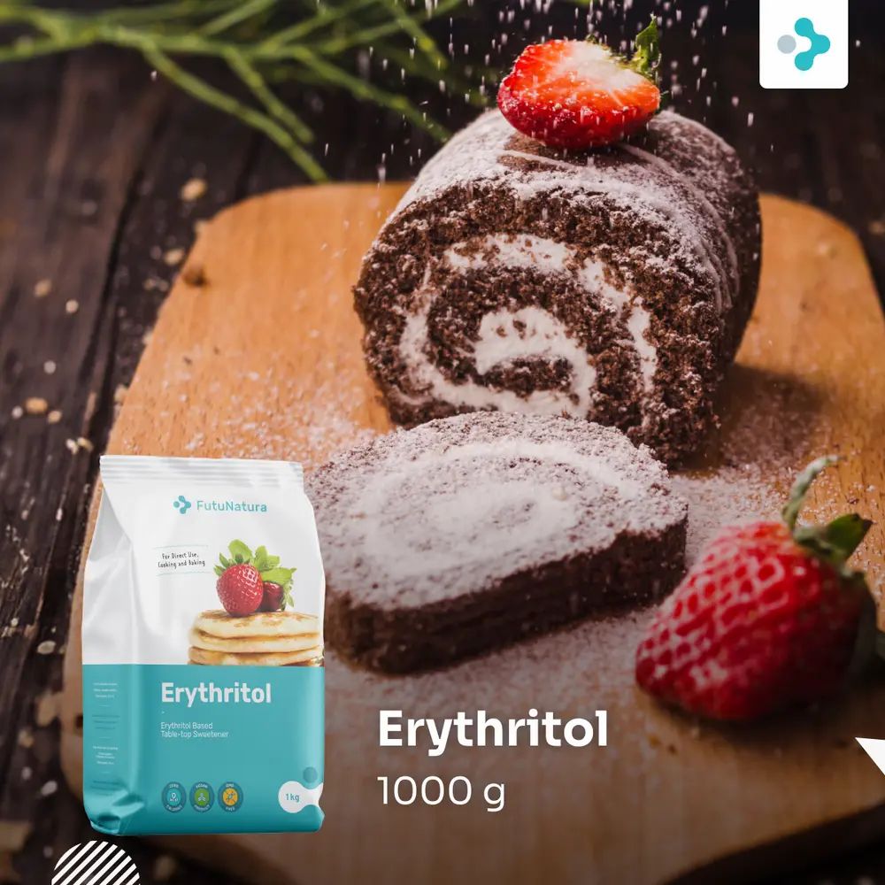 Productafbeelding van FutuNatura Erythrit en cake met poedersuiker en aardbei.