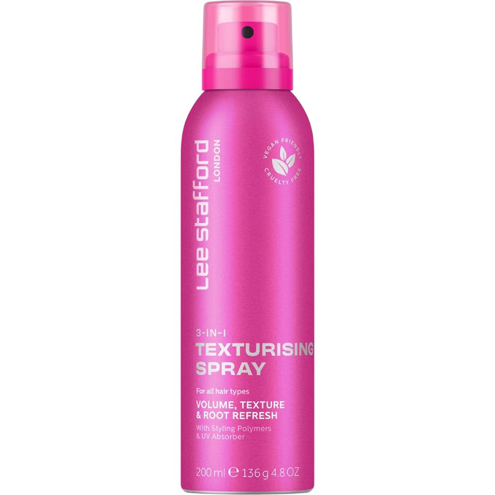Lee Stafford 3-in-1 Texturising Spray rose, 200ml. Vegan et cruelty-free.