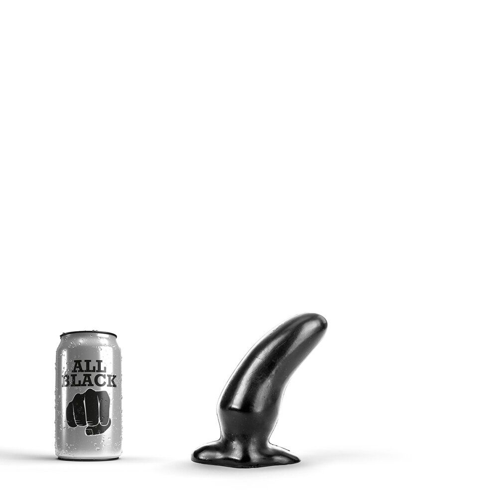 Plug anal noir à côté d'une canette. Canette avec logo poing noir et texte.