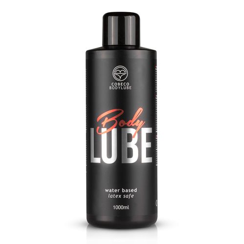 Bouteille noire de Cobeco Bodylube, 1000ml, à base d'eau, compatible latex.