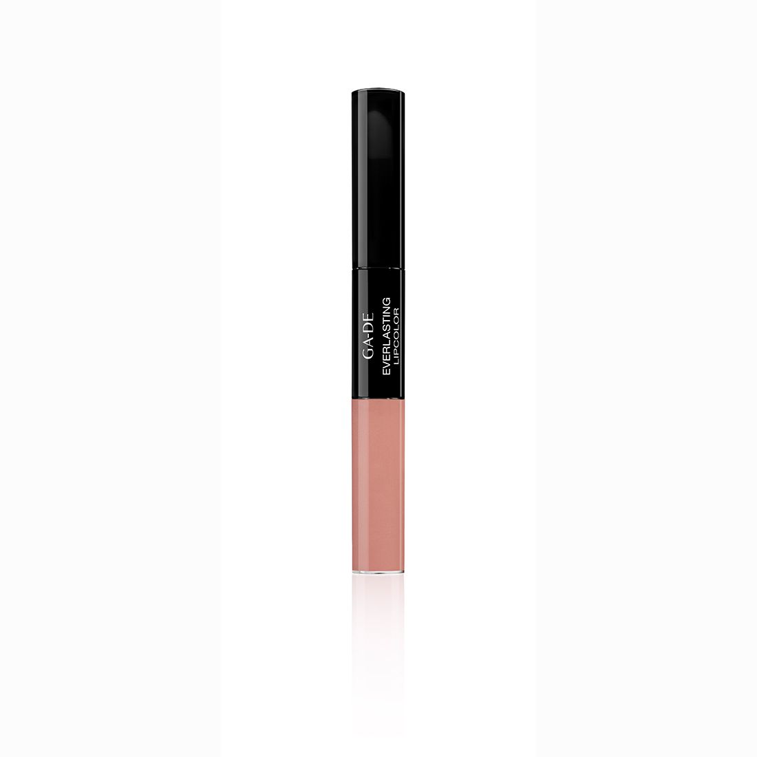 Dubbele lippenstift. Zwarte dop, roze houder. Opschrift: Ga-De Everlasting Lipcolor.
