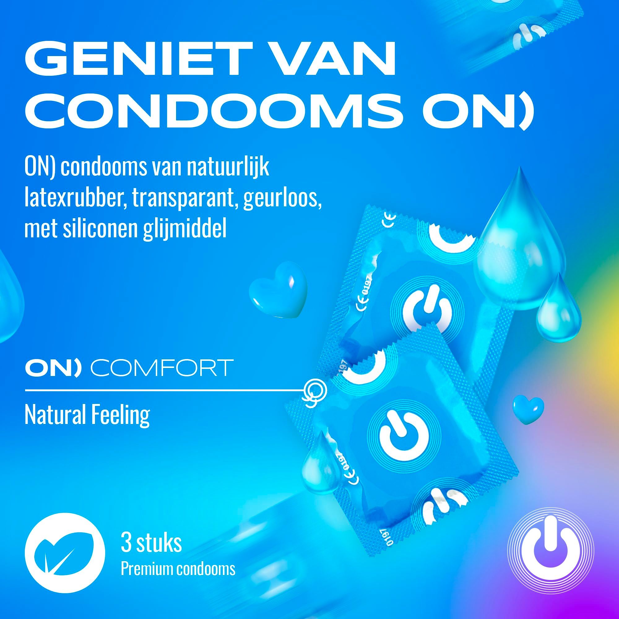 ON) Natural Feeling condooms: klassieke condooms met glijmiddel, transparant.