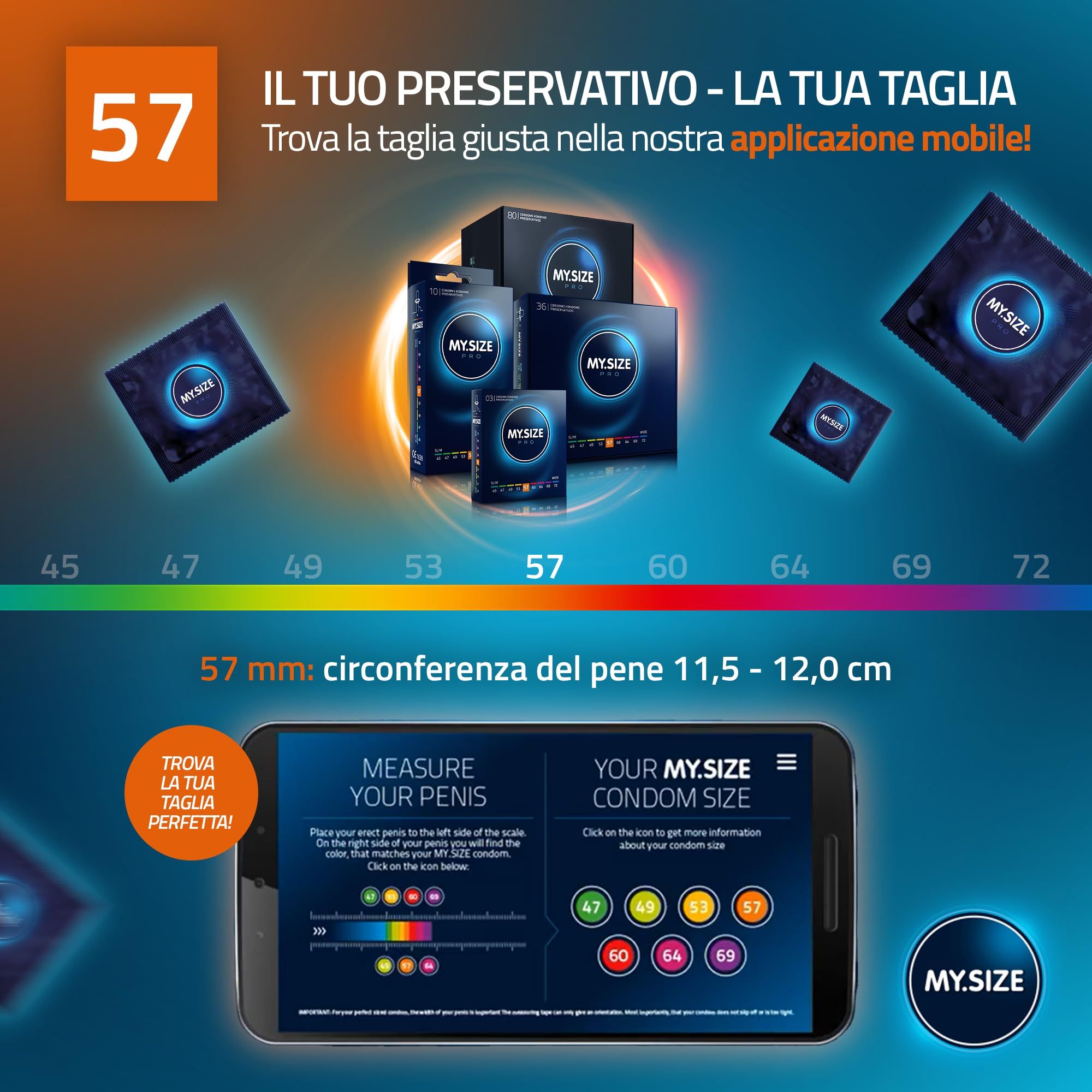 MY.SIZE PRO ELITE condooms, maat 57mm. Smartphone app om de maat te vinden.