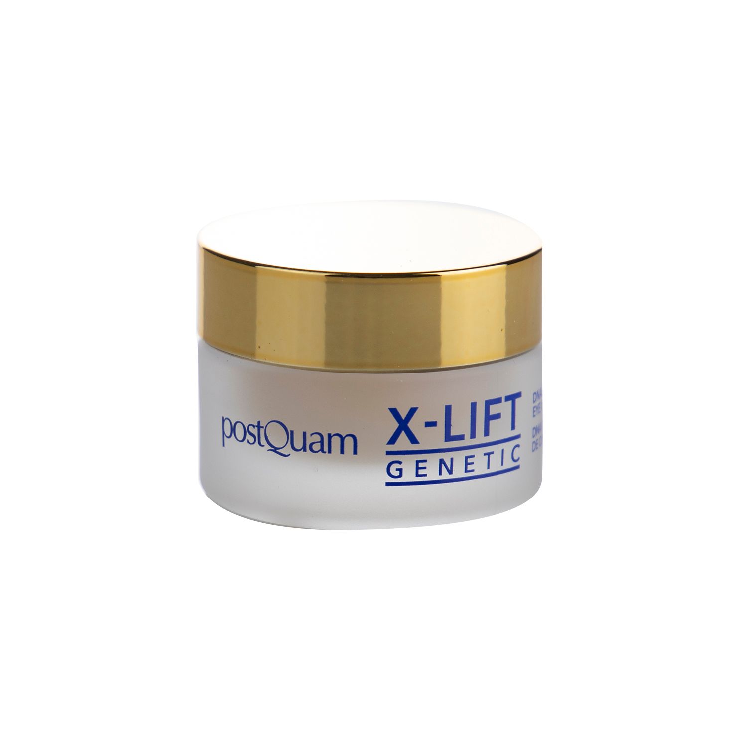 Pot de crème avec couvercle doré. Inscription : X-LIFT GENETIC, DNA Intensive Eye Contour.