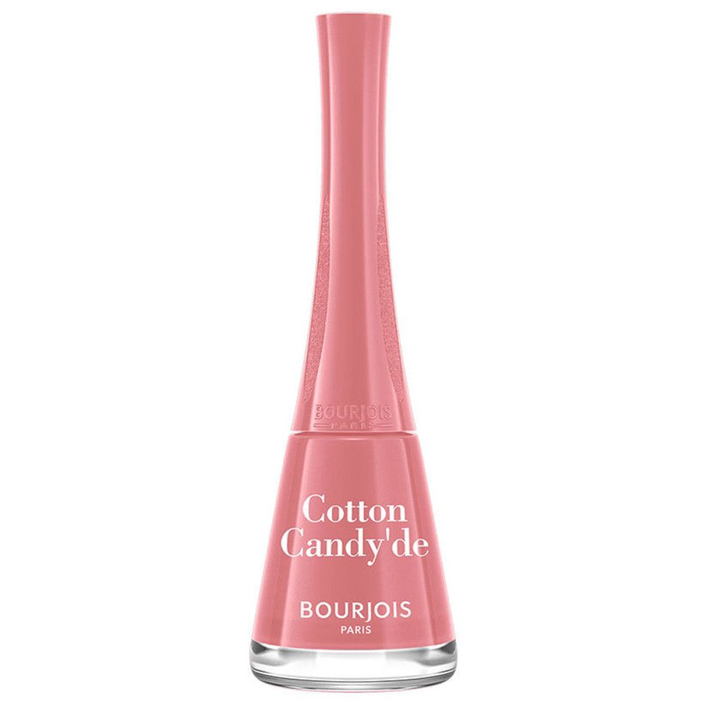 Flacon de vernis à ongles rose. Inscription: Cotton Candy'de, Bourjois Paris.