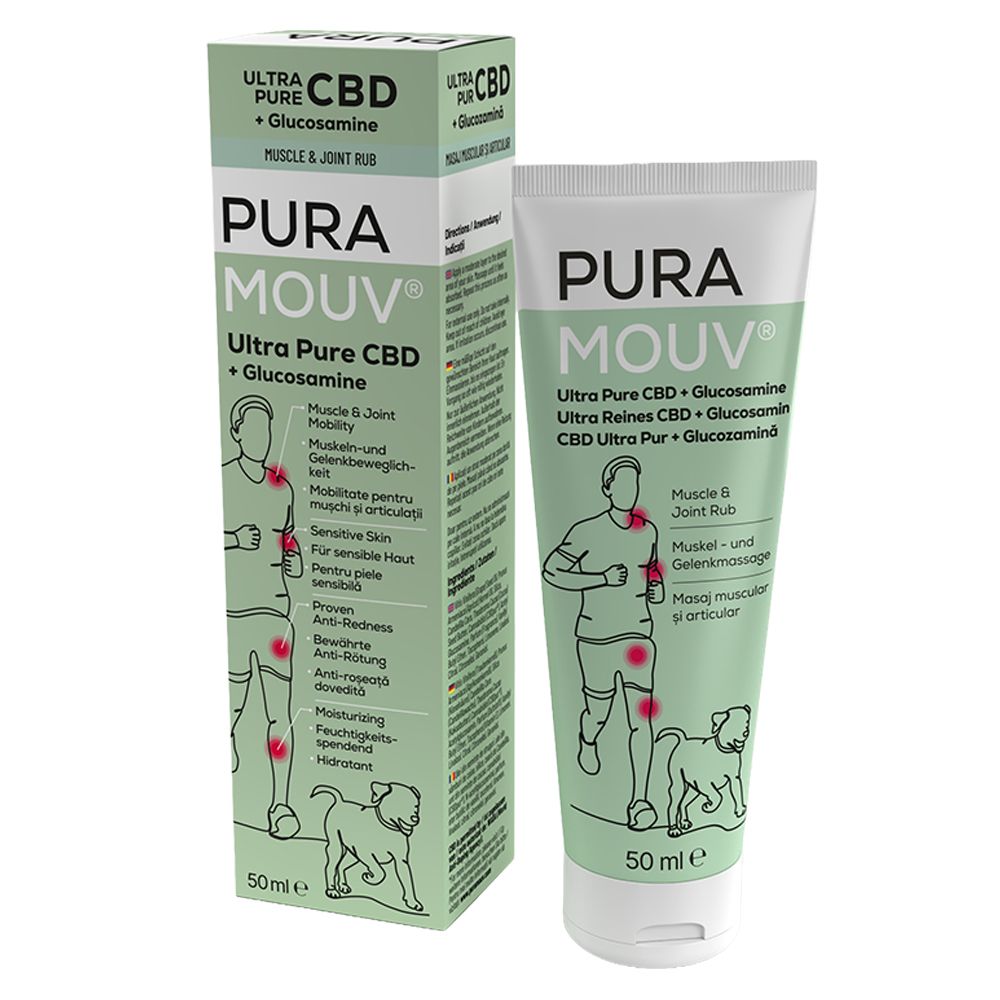 BHW PuraMouv Spier- & Gewrichtsbalsem CBD & Glucosamine Tube en doosje, 50ml.