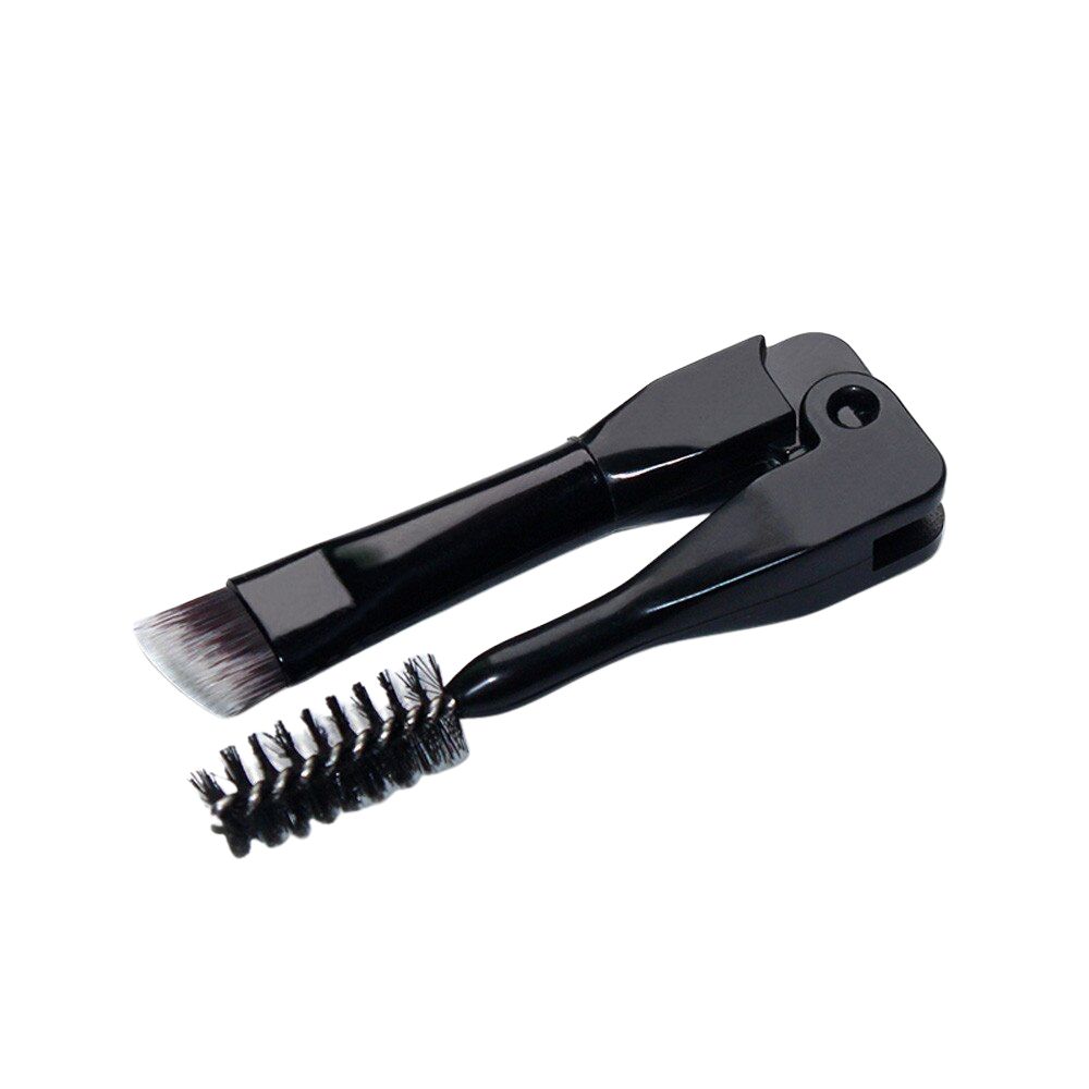 Outil pliable avec pinceau biseauté et brosse pour sourcils et cils.