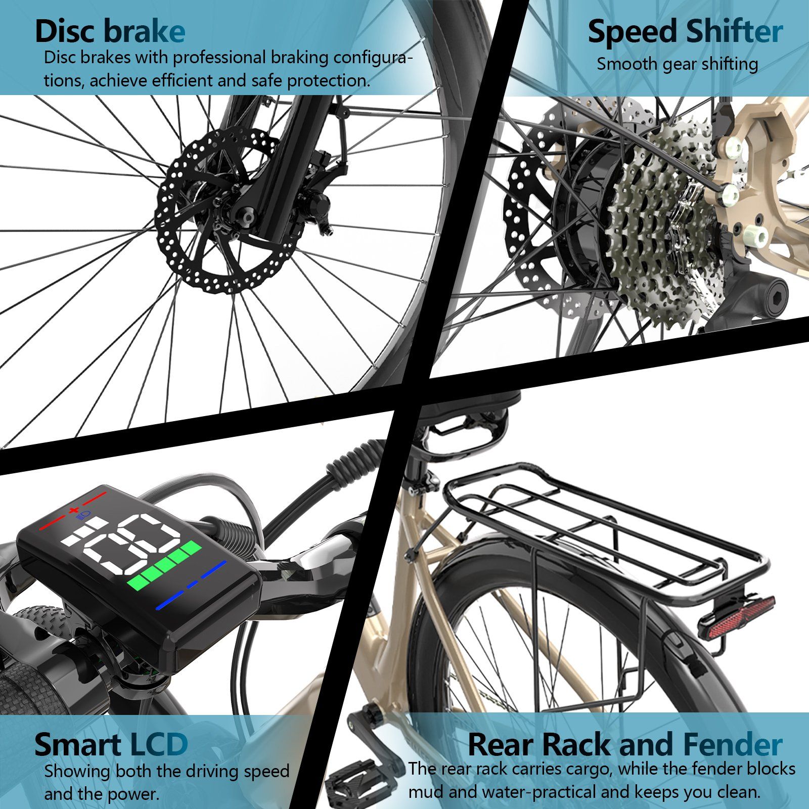 FM M2 E-bike voor woon-werkverkeer, 36V 250W motor, 36V 13Ah verwijderbare accu