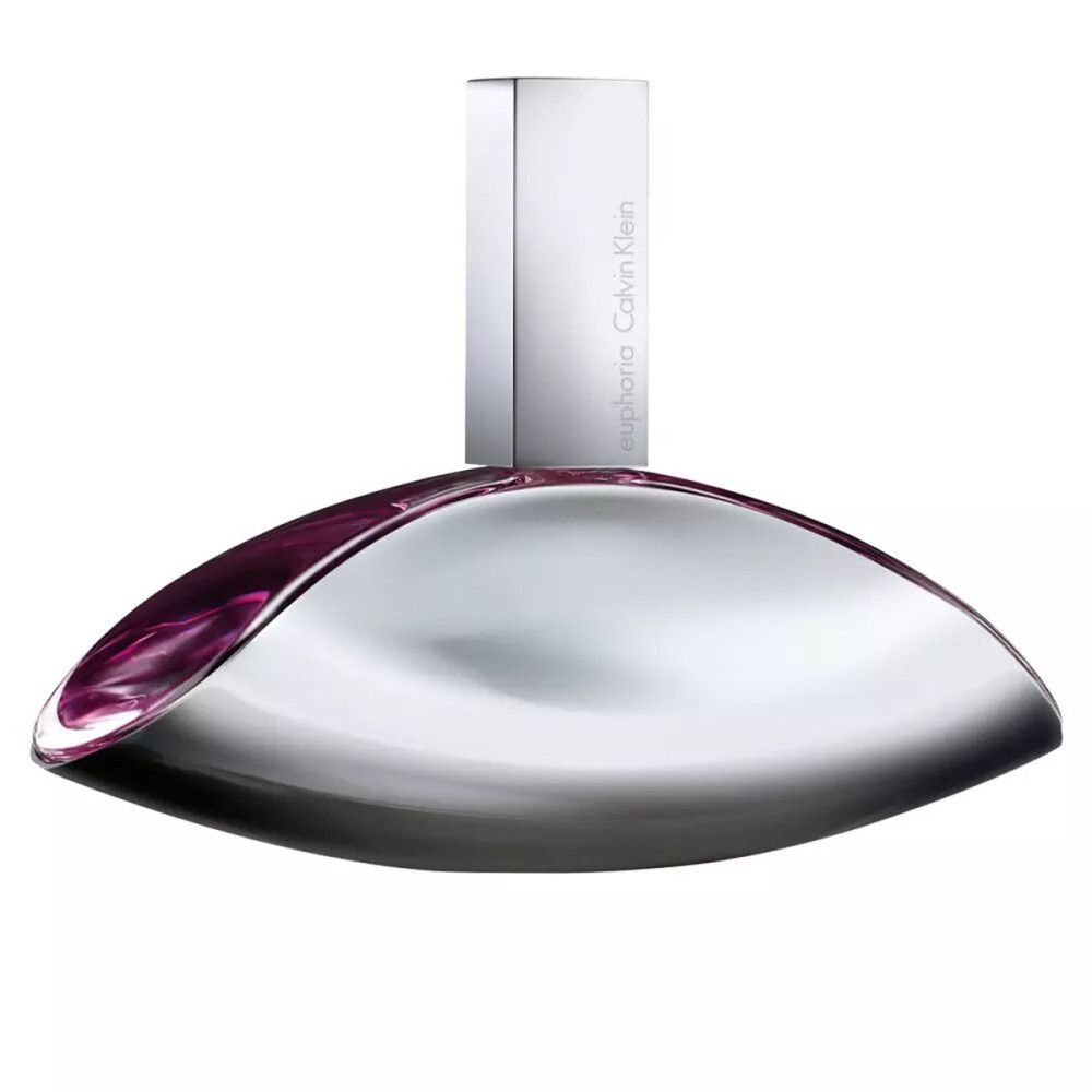 Zilverkleurige parfumfles met violette inhoud en zilveren dop.