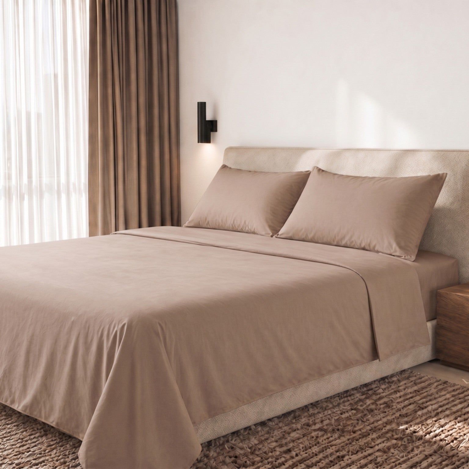 The White Stone Lakenset Eenpersoons 100% Katoen Percal 200 TC Mokka
