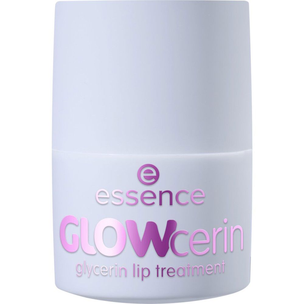 Contenant blanc avec inscription rose: "essence GLOWcerin glycerin lip treatment".