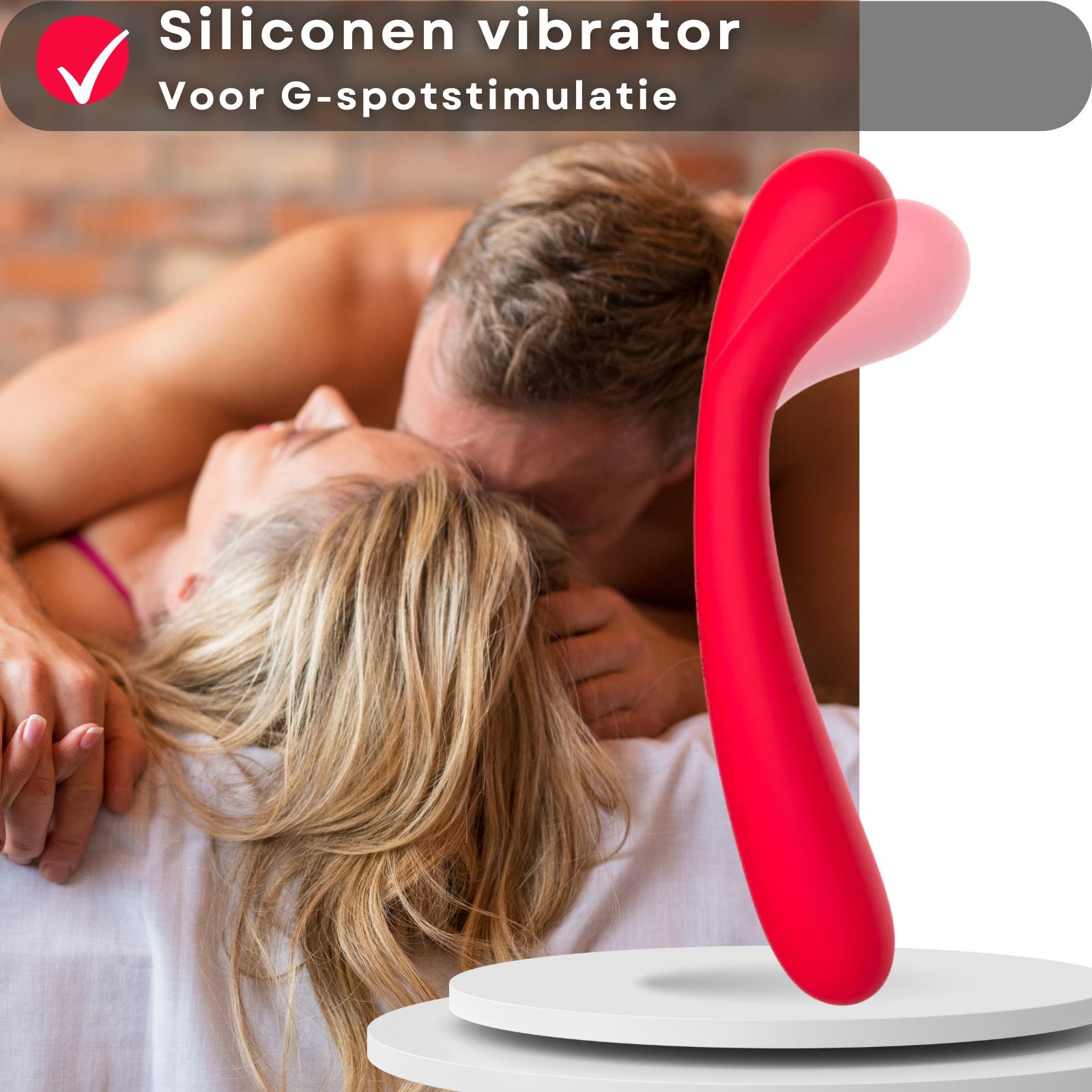 Rode vibrator. G-spot stimulatie. Gemaakt van siliconen.