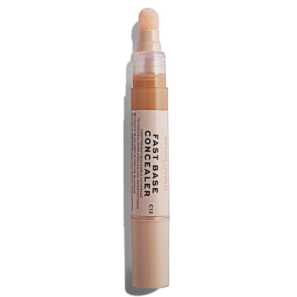 Correcteur en bâton avec applicateur. Inscription: Fast Base Concealer. Teinte C12. Emballage transparent.