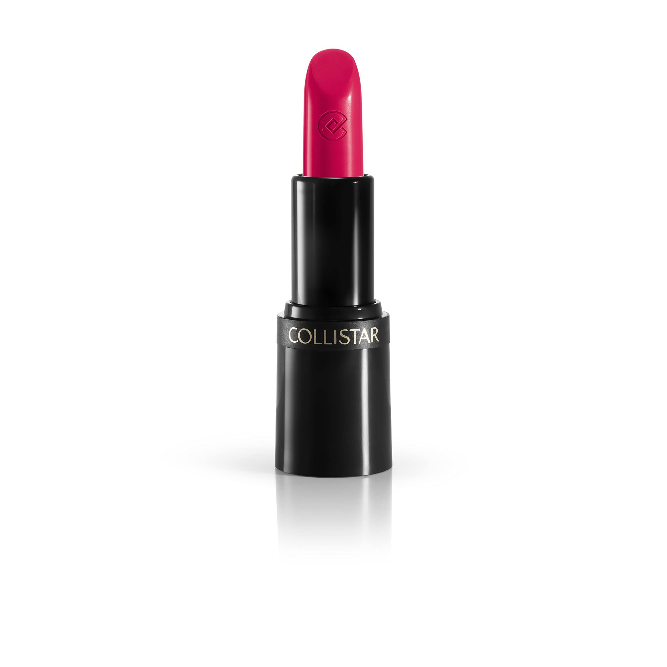Collistar Rossetto Puro in zwarte huls. De lipstick is roze. Het Collistar-logo is zichtbaar op de huls.
