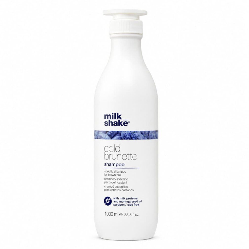 Flacon pompe blanc du shampooing Milk Shake Cold Brunette pour cheveux bruns, 1000 ml.