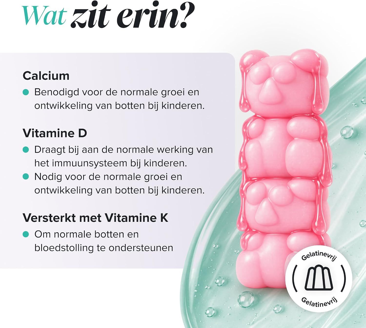 Drie gestapelde roze beervormige gummies. Gelatinevrij.