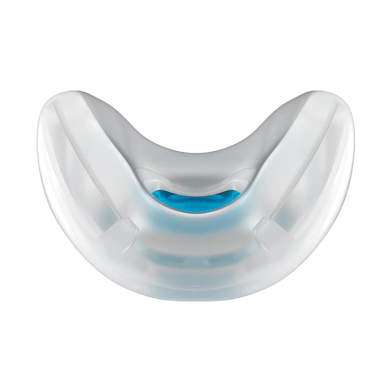 Wit siliconen masker kussen met blauwe inzet, U-vormig.