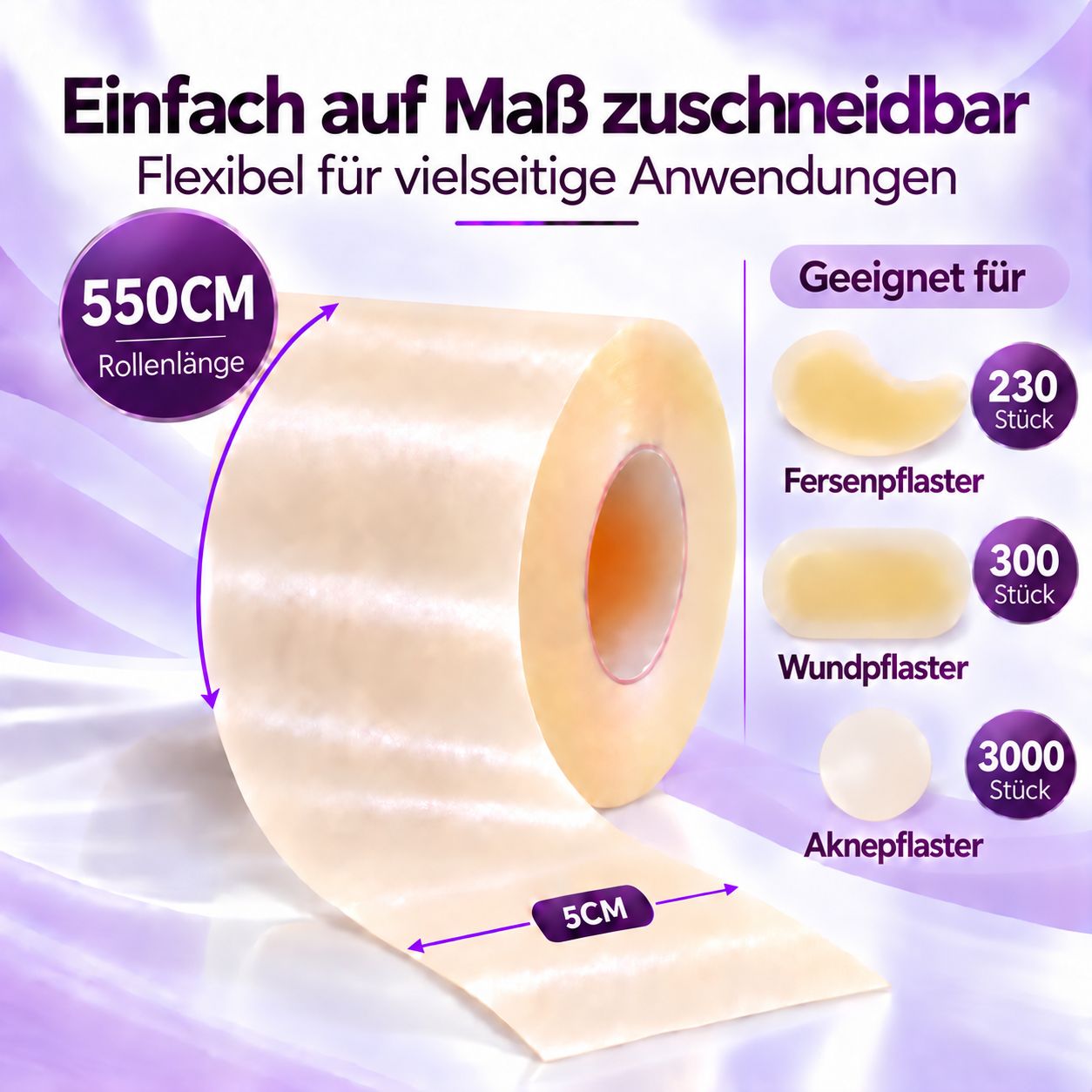 Rouleau hydrocolloïde Leiqier : 550cm de long, 5cm de large. Découpe flexible.