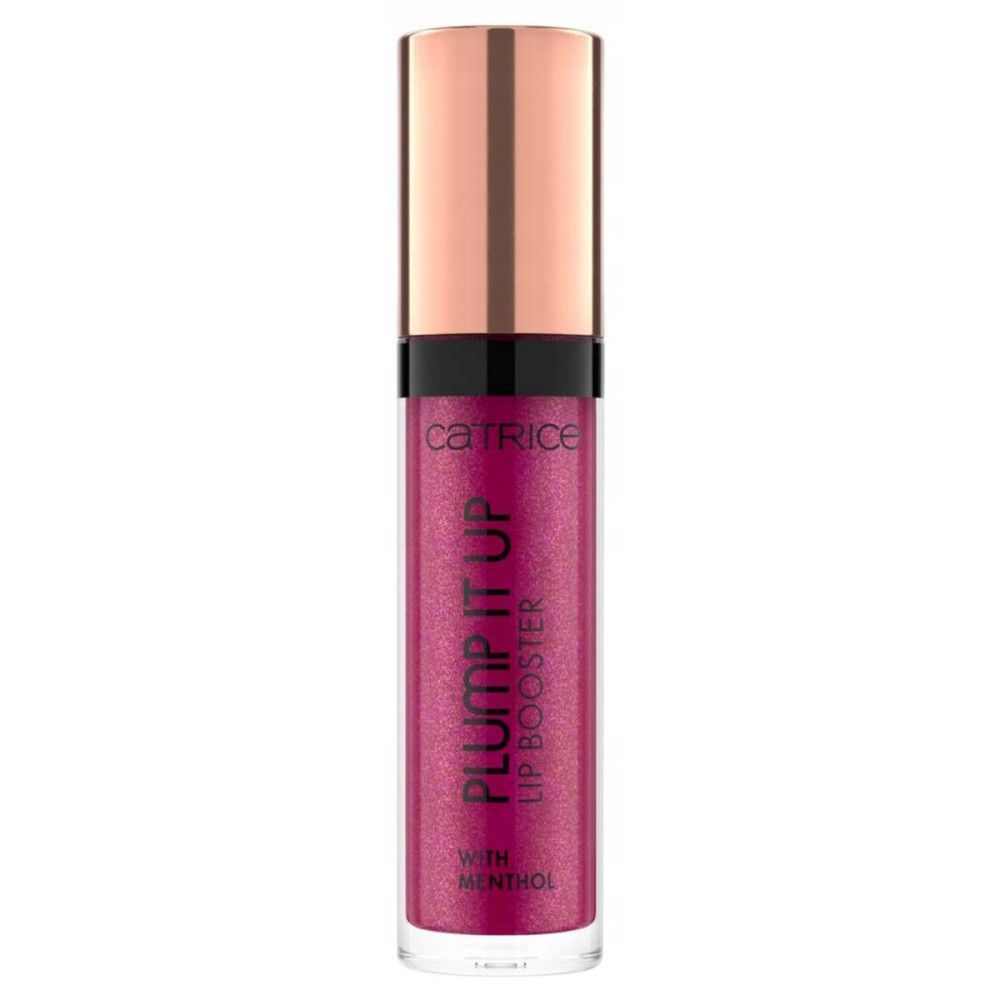 Lipgloss tube met gouden dop. Roze inhoud. Opschrift: PLUMP IT UP LIP BOOSTER, met menthol. Merk: Catrice.