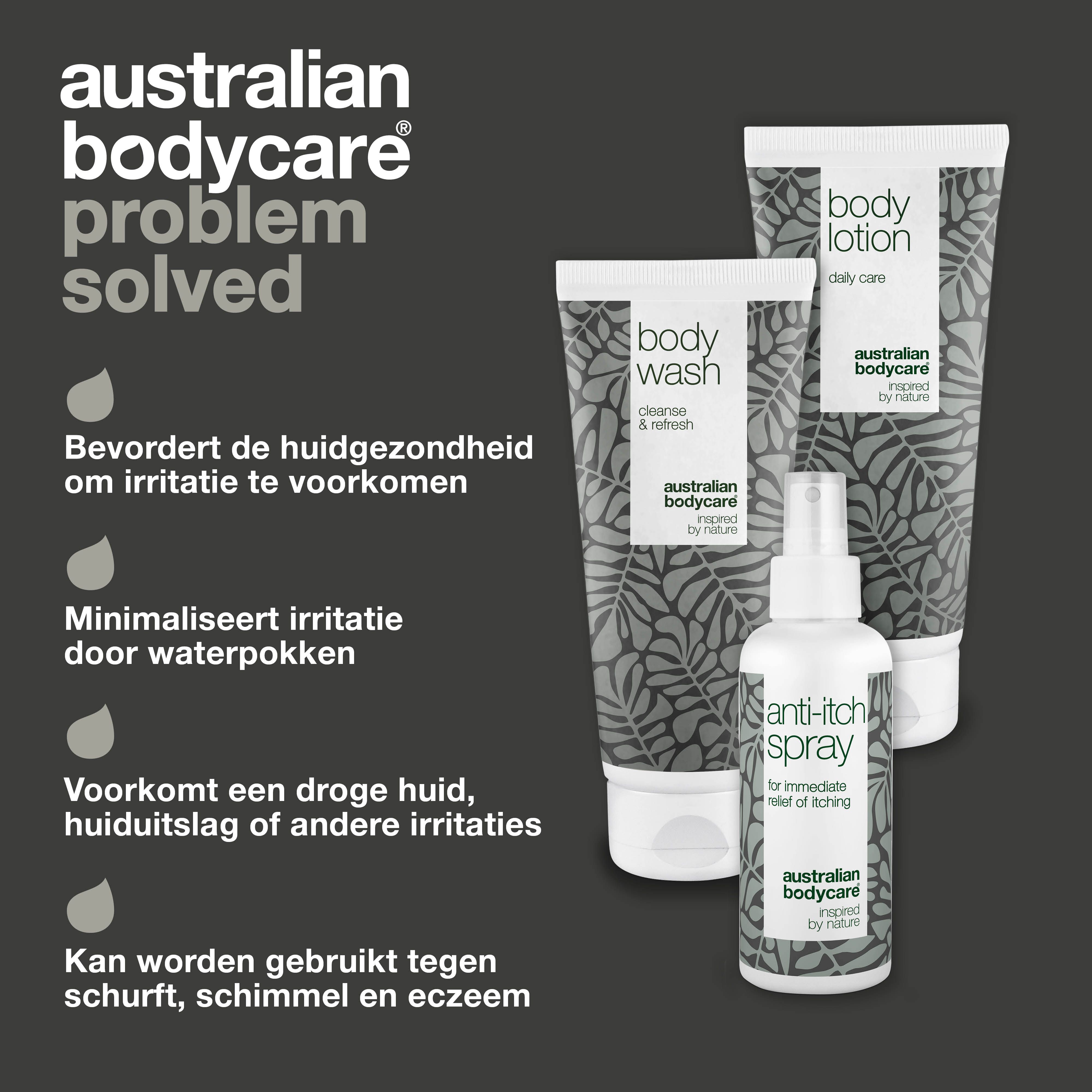 Grafiek: Probleem opgelost. Producten: Body Wash, Body Lotion, Anti-jeuk Spray.