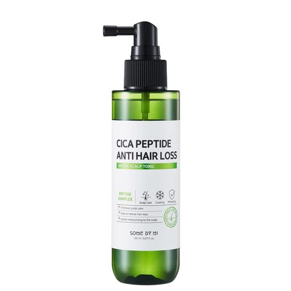Groene fles met pompdos voor Cica Peptide Anti Hair Loss Scalp Tonic. Bevat Peptide Complex.