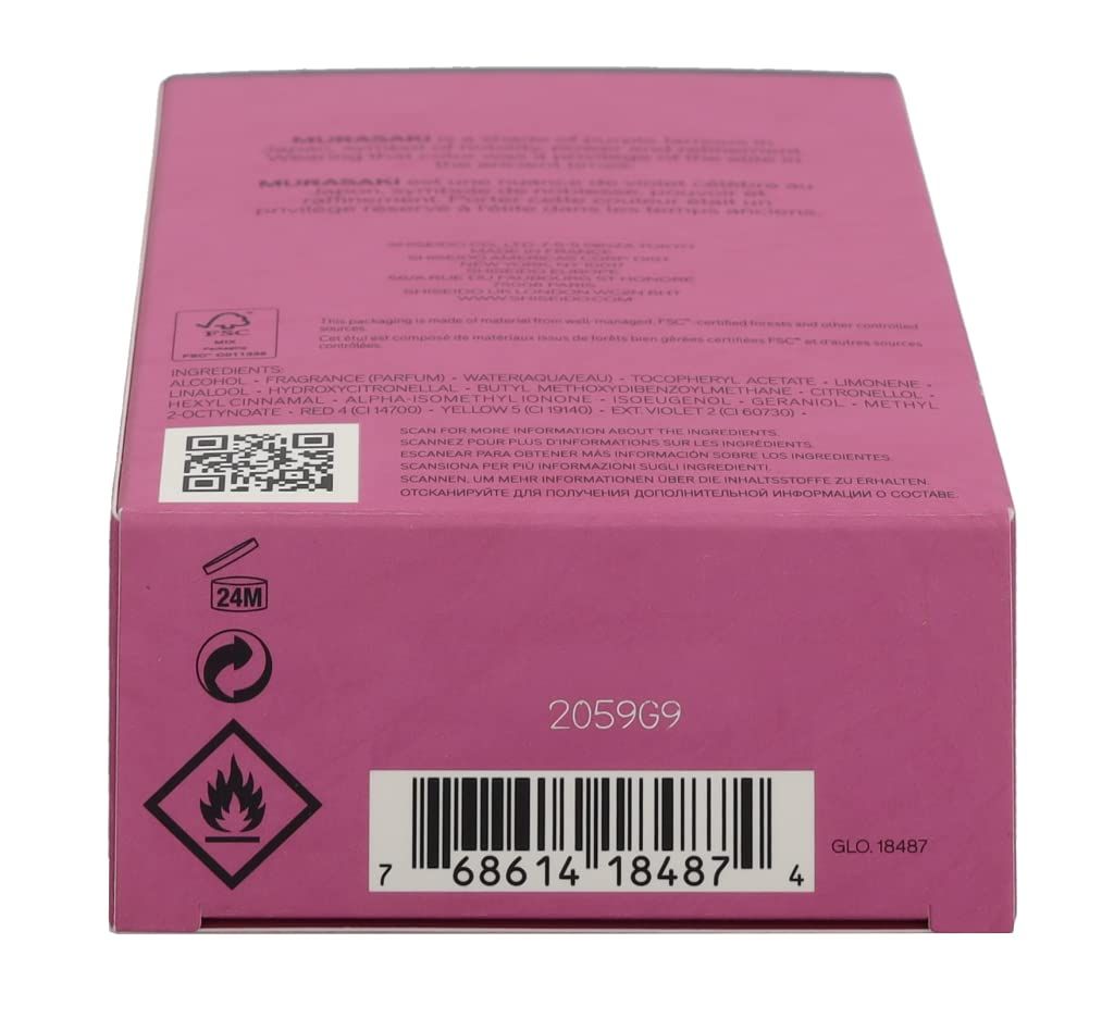 Onderkant van de roze doos. Streepjescode, waarschuwingssymbolen en tekst.