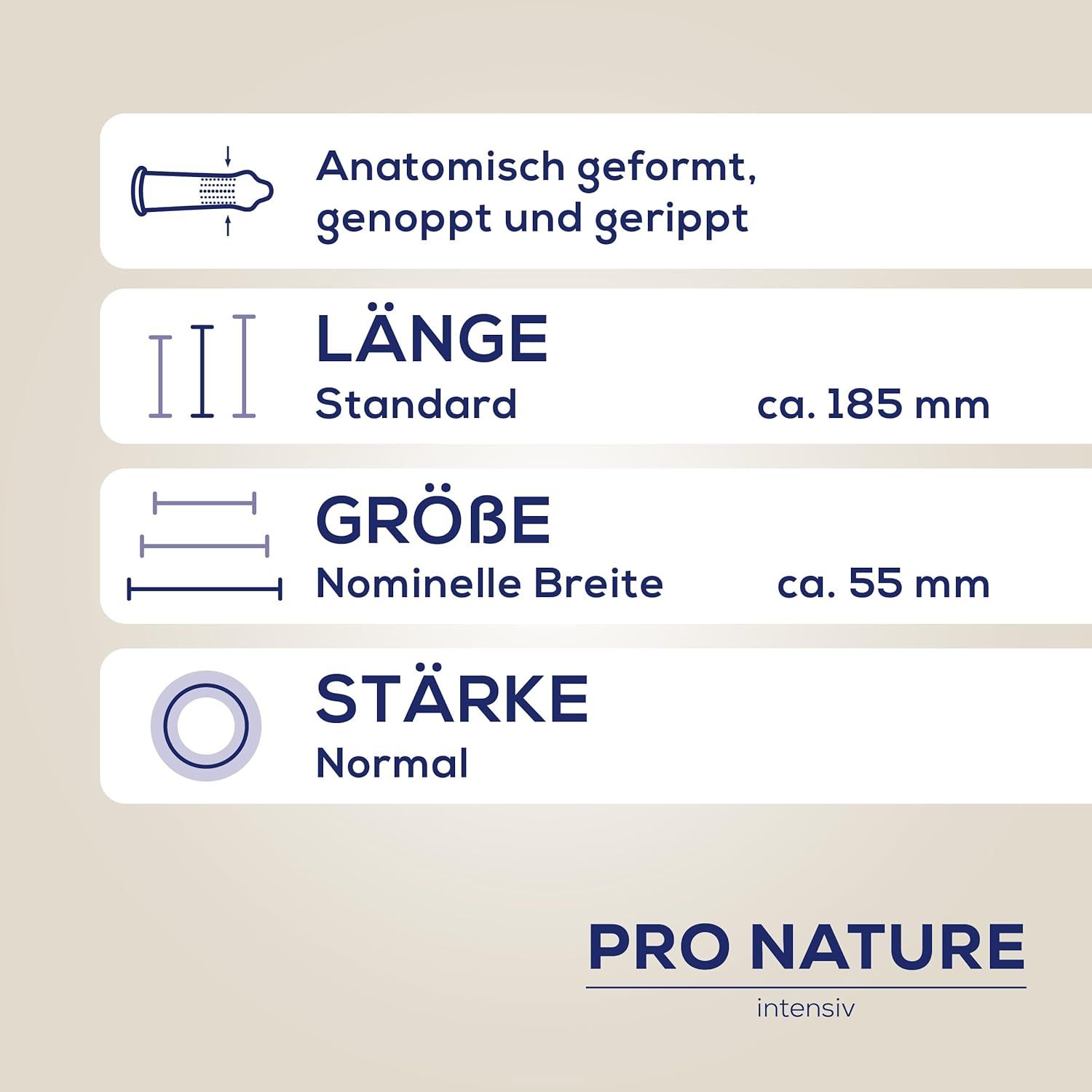 Ritex Pro Nature Intensiv: Anatomisch gevormd, met nopjes en ribbels. Lengte ca. 185mm, breedte ca. 55mm, dikte normaal.