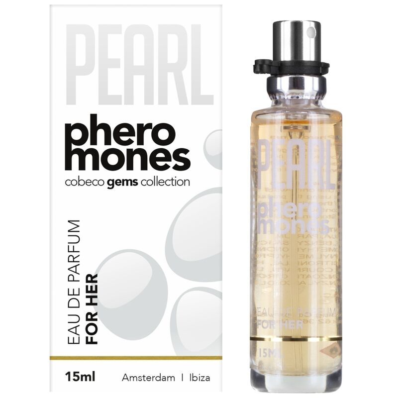 Parfumflesje en verpakking voor Pearl Pheromones Eau de Parfum For Her, 15ml.