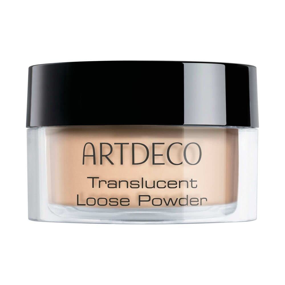 Poudre libre translucide ARTDECO dans un pot transparent avec couvercle noir.