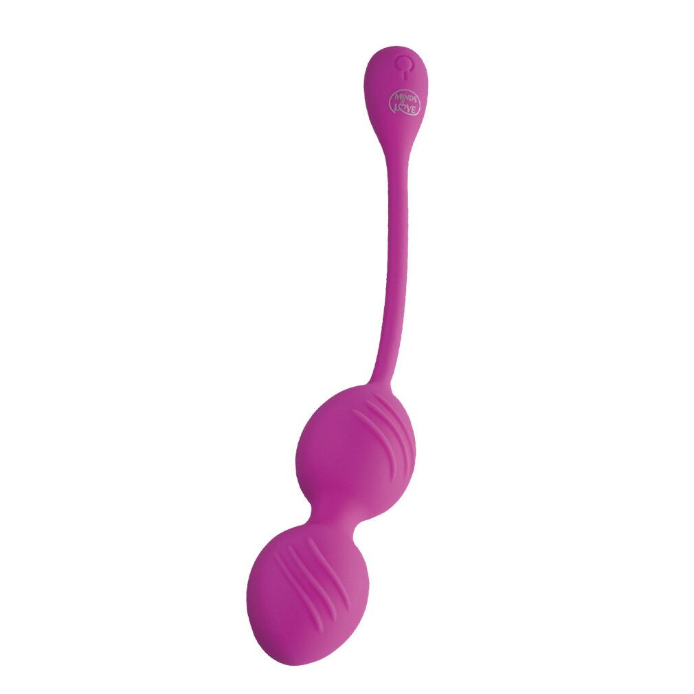 Duo-œuf violet avec surface rainurée. Relié par une tige. Logo à l'extrémité de la tige.