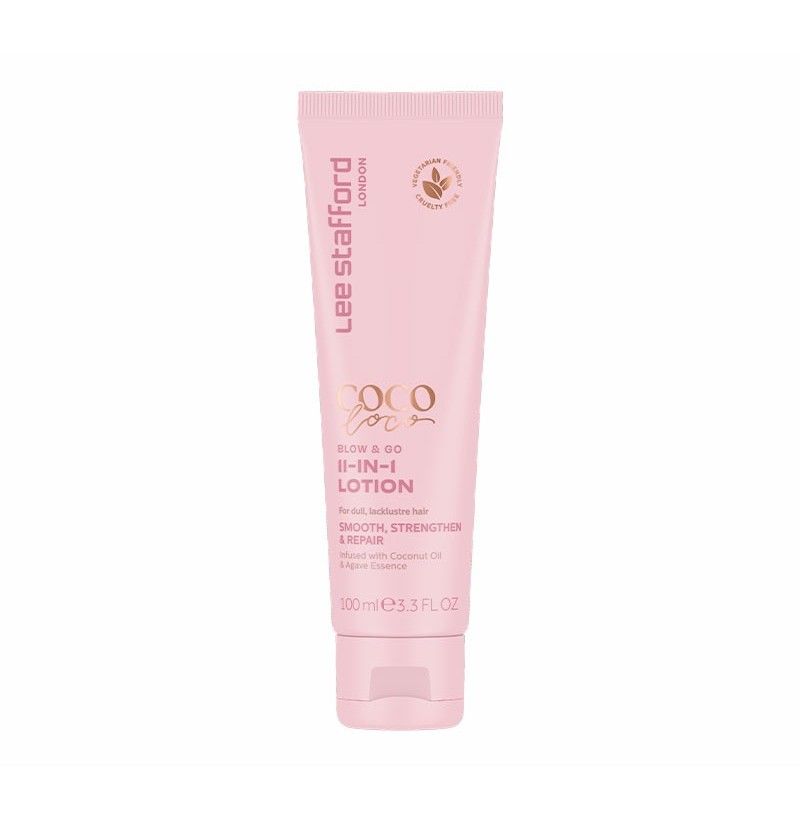 Lee Stafford Coco Loco Blow & Go 11-en-1 Lotion dans un tube rose, 100ml.