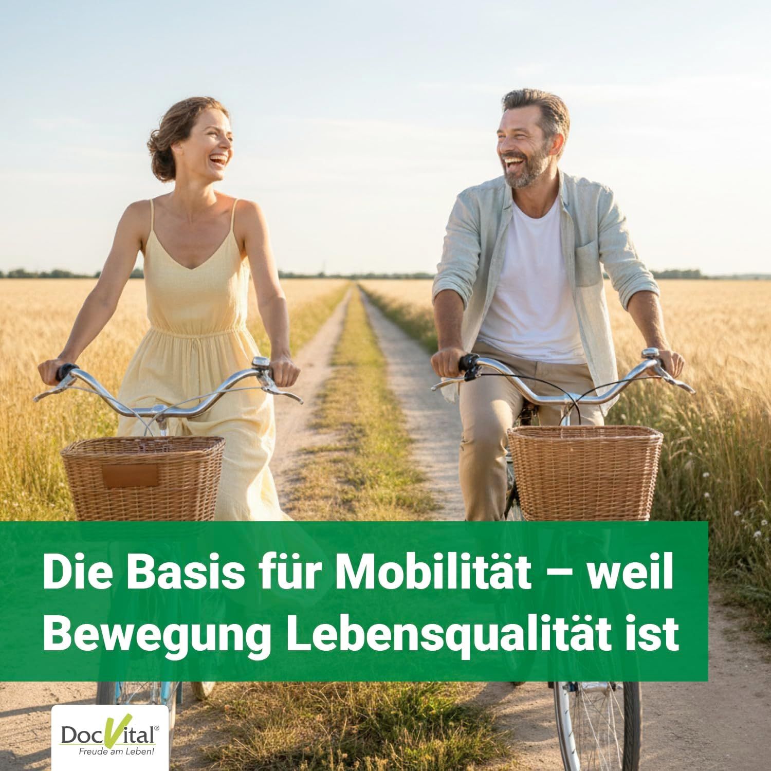 Femme et homme font du vélo sur un chemin de campagne. DocVital: La base de la mobilité.