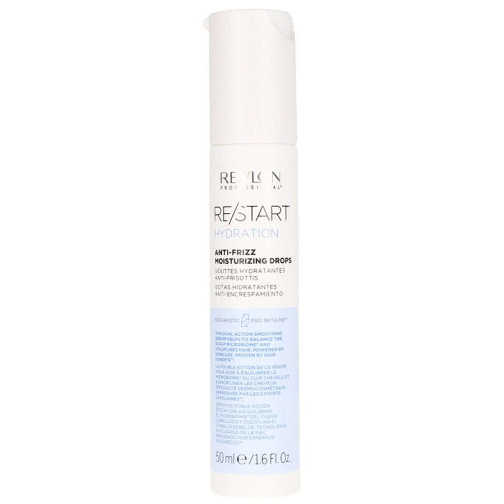 Revlon Re/Start Hydration gouttes hydratantes anti-frisottis en flacon pompe blanc.